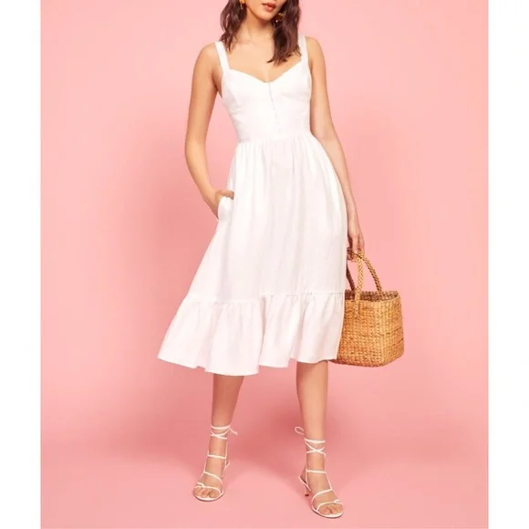 NEW Reformation Dolci Linen Dress White 12